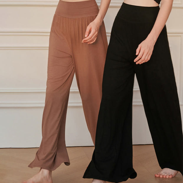 Buddha Stones Casual Plain High Waist Elastic Women's Cotton Wide Leg Pants