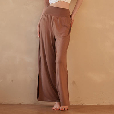 Buddha Stones Casual Plain High Waist Elastic Women's Cotton Wide Leg Pants