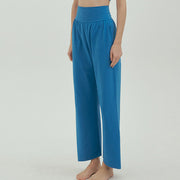 Buddha Stones Casual Loose Tie-down Hem Plain High Waist Women's Leica Pants With Pockets