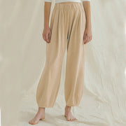 Buddha Stones Casual Loose Tie-down Hem Plain High Waist Women's Leica Pants With Pockets