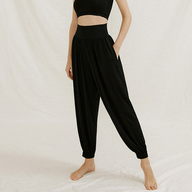 Buddha Stones Casual Plain High Waist Tummy Control Women's Leica Harem Pants With Pockets