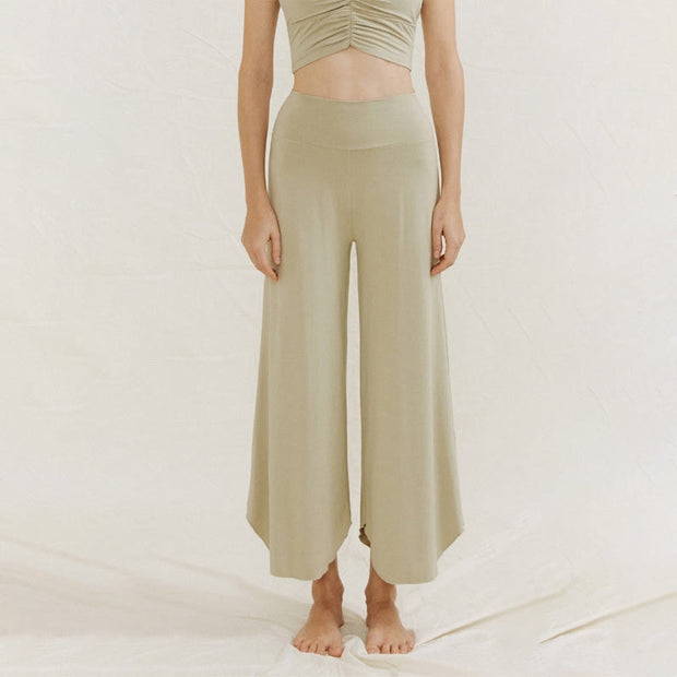 Buddha Stones Casual Plain Loose Irregular Geometric Hem Women's Leica Wide Leg Pants