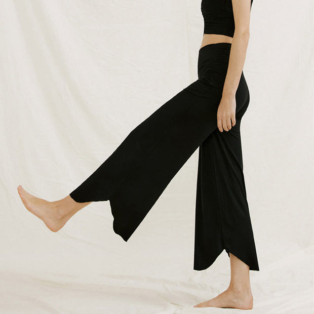 Buddha Stones Casual Plain Loose Irregular Geometric Hem Women's Leica Wide Leg Pants