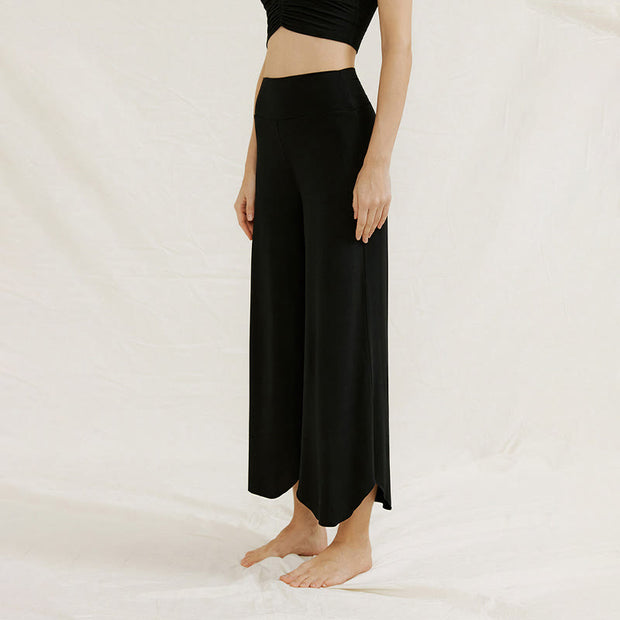 Buddha Stones Casual Plain Loose Irregular Geometric Hem Women's Leica Wide Leg Pants