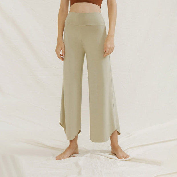 Buddha Stones Casual Plain Loose Irregular Geometric Hem Women's Leica Wide Leg Pants