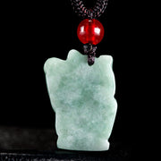 Buddha Stones Lucky Cat Jade Abundance Necklace Pendant