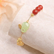 Buddha Stones Red Agate Beaded Hetian Jade Rabbit Fu Character Luck Buckle Chain Bracelet