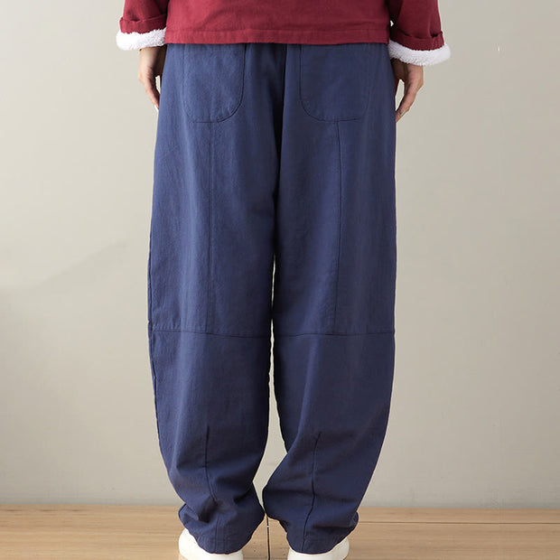 Buddha Stones Casual Plain Loose Women's Cotton Pants With Pockets