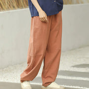 Buddha Stones Casual Plain Loose Women's Cotton Pants With Pockets