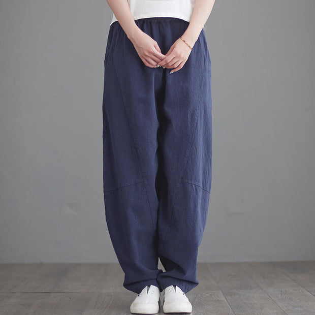 Buddha Stones Casual Plain Loose Women's Cotton Pants With Pockets