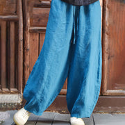 Buddha Stones Casual Plain Loose Rope Women's Cotton Linen Pants With Pockets