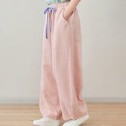 Buddha Stones Casual Plain Loose Rope Women's Cotton Linen Pants With Pockets