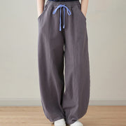 Buddha Stones Casual Plain Loose Rope Women's Cotton Linen Pants With Pockets