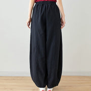 Buddha Stones Casual Plain Loose Rope Women's Cotton Linen Pants With Pockets