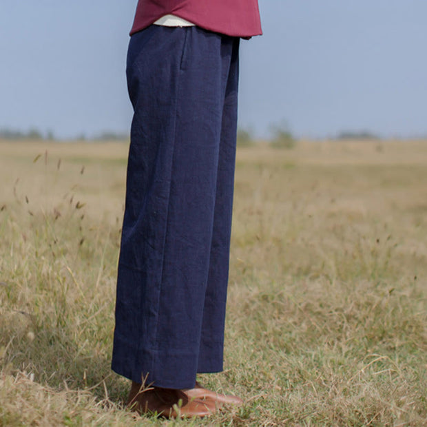 Buddha Stones Casual Plain Loose Women's Ramie Wide Leg Pants With Pockets