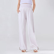 Buddha Stones Casual Plain Loose High elastic belly support Women's Viscose Wide Leg Pants With Pockets