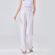 Buddha Stones Casual Plain Loose High elastic belly support Women's Viscose Wide Leg Pants With Pockets