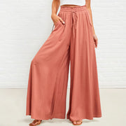 Buddha Stones Casual High Elastic Waist Plain Loose Women's Polyester Wide Leg Pants With Pockets