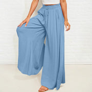 Buddha Stones Casual High Elastic Waist Plain Loose Women's Polyester Wide Leg Pants With Pockets