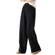 Buddha Stones Casual Loose Jacquard Women's Cotton Linen Wide Leg Pants With Pockets