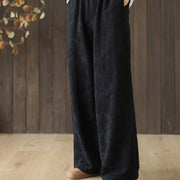 Buddha Stones Casual Loose Jacquard Women's Cotton Linen Wide Leg Pants With Pockets