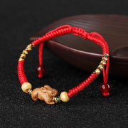 Buddha Stones Handmade Chinese Zodiac Red String Peach Wood Luck Bracelet