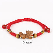 Buddha Stones Handmade Chinese Zodiac Red String Peach Wood Luck Bracelet