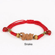 Buddha Stones Handmade Chinese Zodiac Red String Peach Wood Luck Bracelet