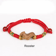 Buddha Stones Handmade Chinese Zodiac Red String Peach Wood Luck Bracelet