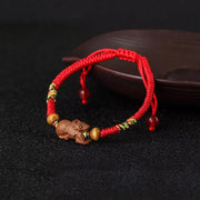 Buddha Stones Handmade Chinese Zodiac Red String Peach Wood Luck Bracelet