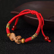 Buddha Stones Handmade Chinese Zodiac Red String Peach Wood Luck Bracelet