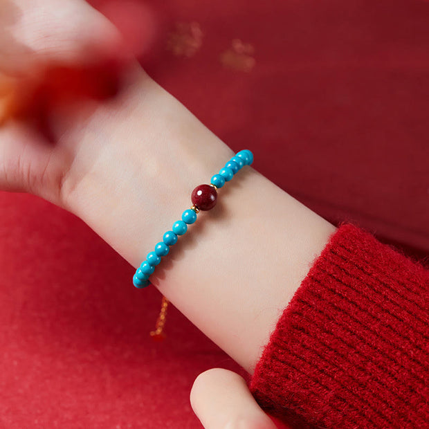 Buddha Stones 925 Sterling Silver Turquoise Cinnabar Purification Bracelet