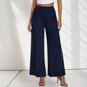 Buddha Stones Casual High Waist Plain Loose Women's Polyester Wide Leg Pants With Pockets