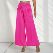 Buddha Stones Casual High Waist Plain Loose Women's Polyester Wide Leg Pants With Pockets