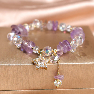 Buddha Stones Natural Amethyst Crystal Star Charm Positive Transformation Bracelet