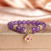 Buddha Stones Natural Amethyst Four Leaf Clover Charm Communication Bracelet