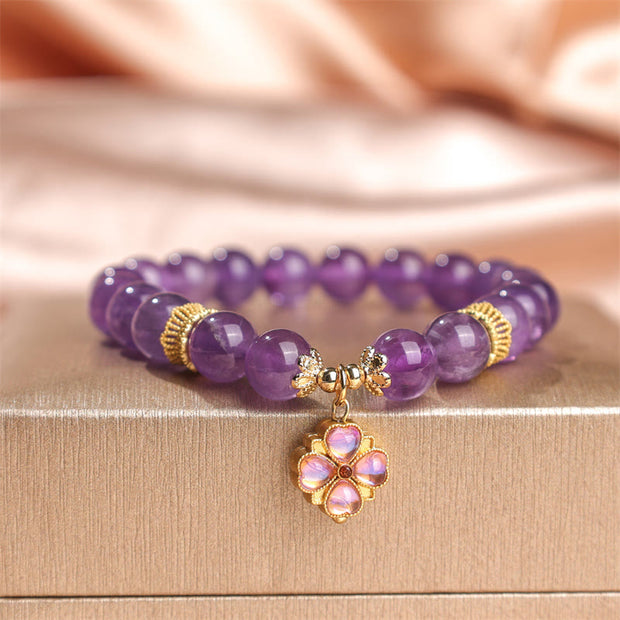 FREE Today: Healing and Positive Natural Amethyst Four Leaf Clover Charm Bracelet