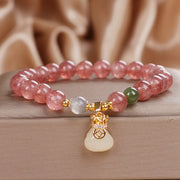 FREE Today: Healing and Positive Natural Strawberry Quartz Money Bag Charm Bracelet