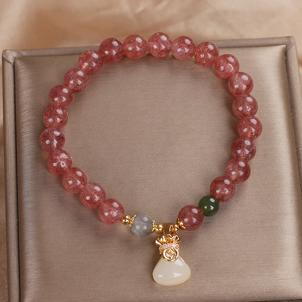 FREE Today: Healing and Positive Natural Strawberry Quartz Money Bag Charm Bracelet