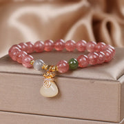 Buddha Stones Natural Strawberry Quartz Money Bag Charm Positive Bracelet