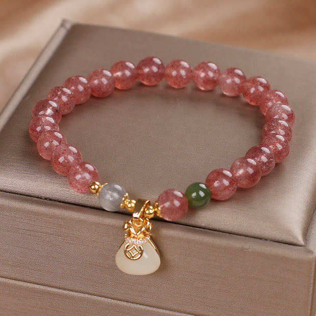 FREE Today: Healing and Positive Natural Strawberry Quartz Money Bag Charm Bracelet