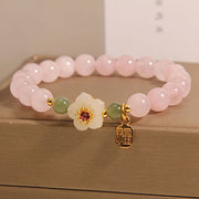 FREE Today: Loving Energy Relationships Rose Quartz Peach Blossom Hetian Jade Fu Character Bracelet