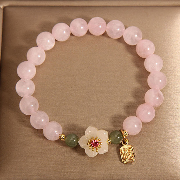 FREE Today: Loving Energy Relationships Rose Quartz Peach Blossom Hetian Jade Fu Character Bracelet