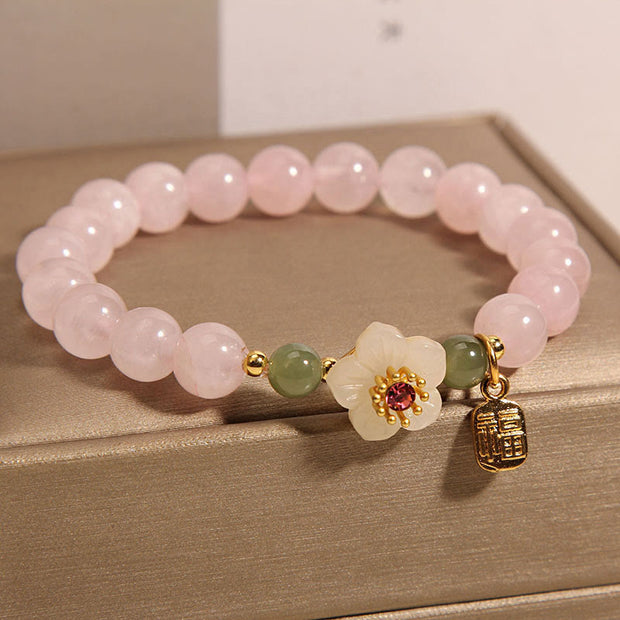 FREE Today: Loving Energy Relationships Rose Quartz Peach Blossom Hetian Jade Fu Character Bracelet