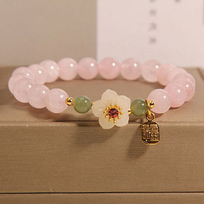 FREE Today: Loving Energy Relationships Rose Quartz Peach Blossom Hetian Jade Fu Character Bracelet