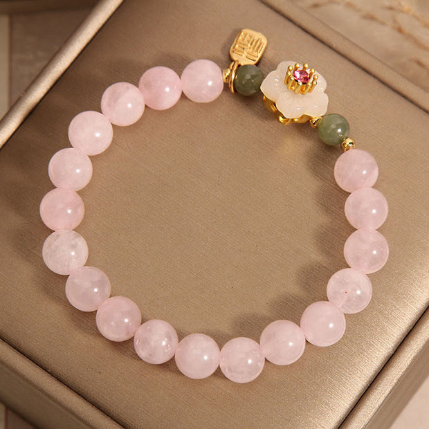 FREE Today: Loving Energy Relationships Rose Quartz Peach Blossom Hetian Jade Fu Character Bracelet