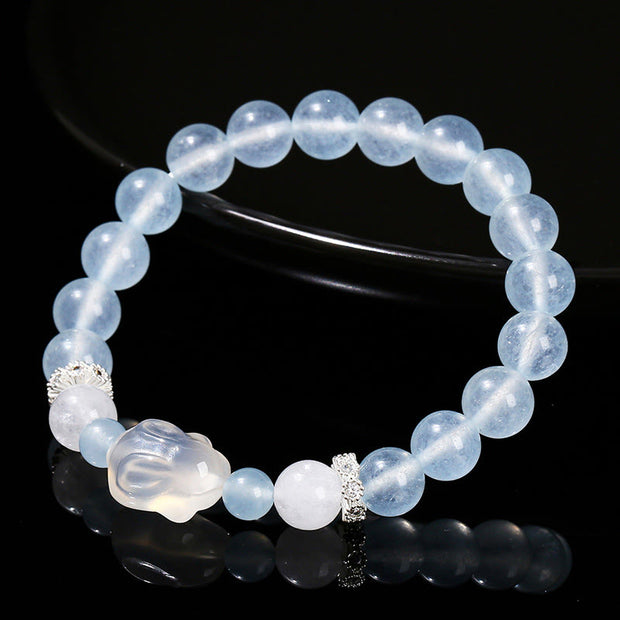 Buddha Stones Blue Chalcedony White Agate Rabbit Emotional Balance Bracelet