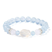 Buddha Stones Blue Chalcedony White Agate Rabbit Emotional Balance Bracelet