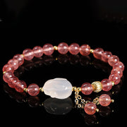 Buddha Stones Natural Strawberry Quartz Agate Rabbit Healing Bracelet