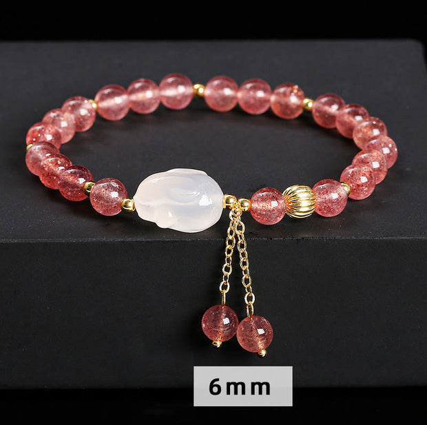 Buddha Stones Natural Strawberry Quartz Agate Rabbit Healing Bracelet